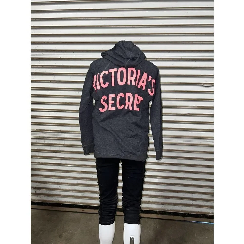 Victoria Secret Hoodie long sleeve front pocket drawstring hood pink VS on back - Picture 3 of 10